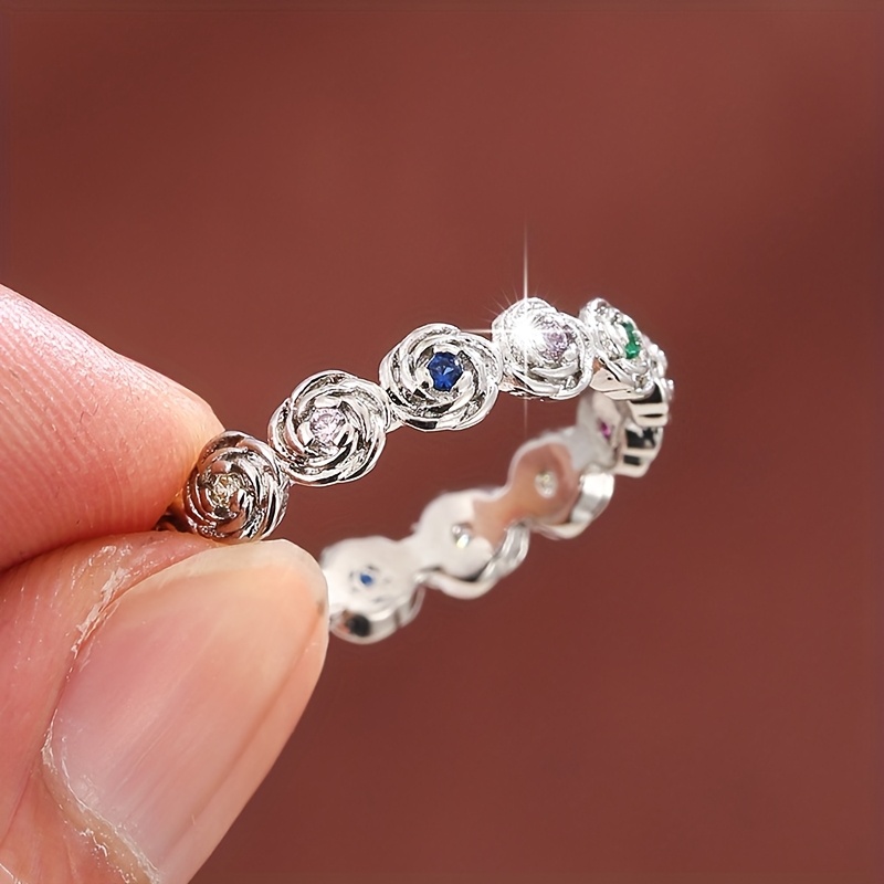 Rose Inlaid Zirconia Women'S Ring
